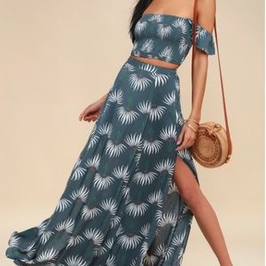 TRANCOSO DUSTY BLUE FLORAL PRINT TWO-PIECE MAXI -